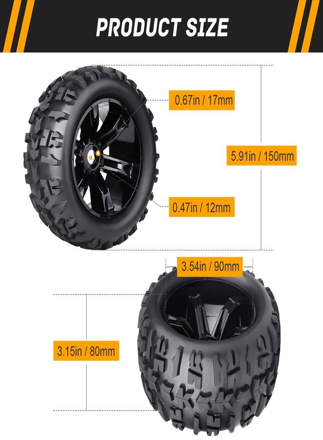 Crazyhobby Preglued 17mm Hex RC Truck Tires and Wheels for 1/8 Scale Arrma Kraton Notorious 6s Traxxas Maxx Sledge E-Revo 2.0 Redcat Racing Kaiju HPI Savage Monster Truck Replacement - Image 4